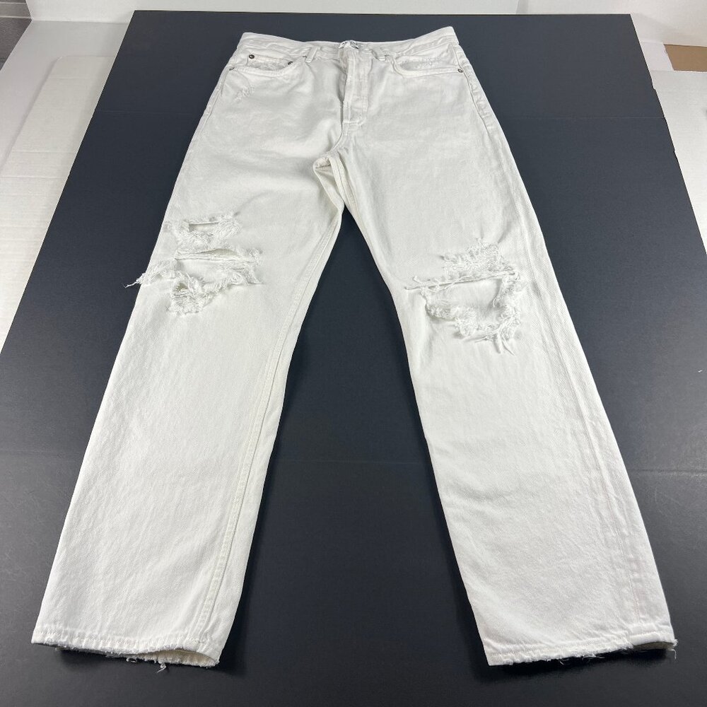 AGOLDE Jean Women 30x29* 90s Mid Rise Loose White Distressed Cotton Denim Tag 27